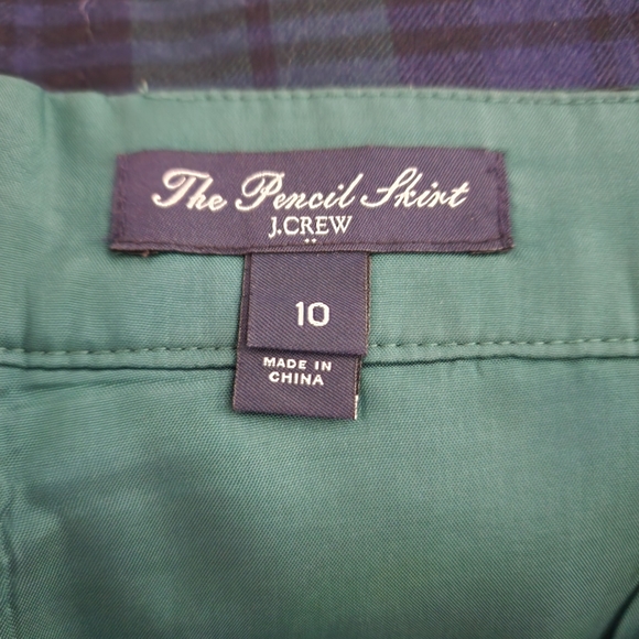 J. Crew the Pencil Skirt Blackwatch Plaid 10 Womens Blue Green Wool Blend - Picture 6 of 9